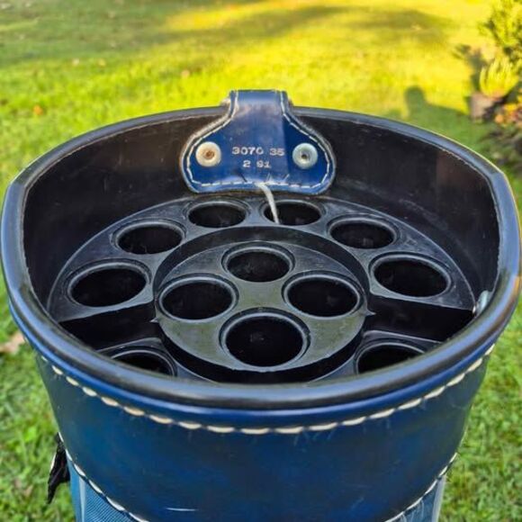 Vintage Knight 14-Way Golf Bag & Strap, Canvas w/ Leather Trim - Navy Blue - Picture 6 of 10